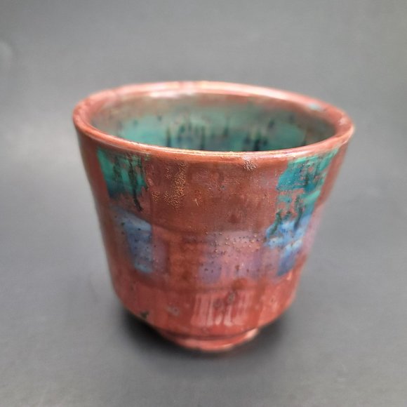 Sooz Glazebrook Art Pottery Vase / Bowl Copper Blue Green Patina JS8137 - Picture 7 of 8